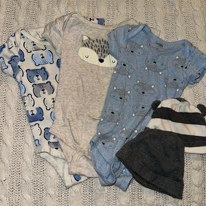 Gerber Blue and Gray Animal Bodysuits with Hats